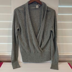 Evelyn Grace 100% Cashmere Grey cowl deep V open front sweater size XL EUC